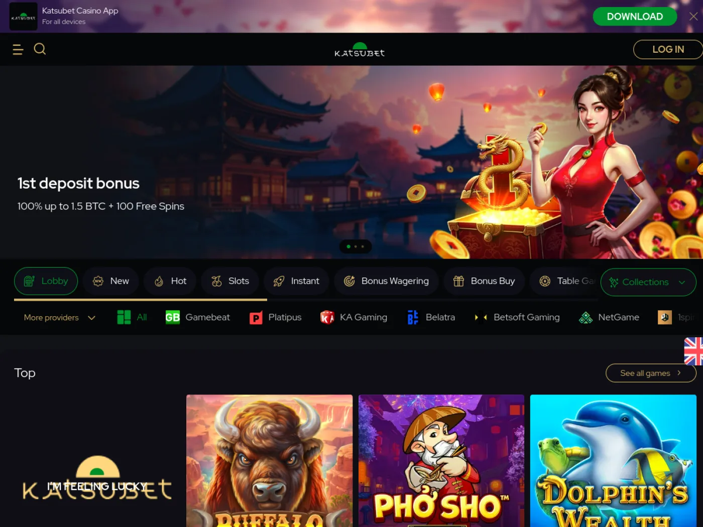 Katsubet exposes a dedicated “Bonus Wagering” category beside slots and instant games, helping distinguish games that count toward an offer from the wider catalogue.