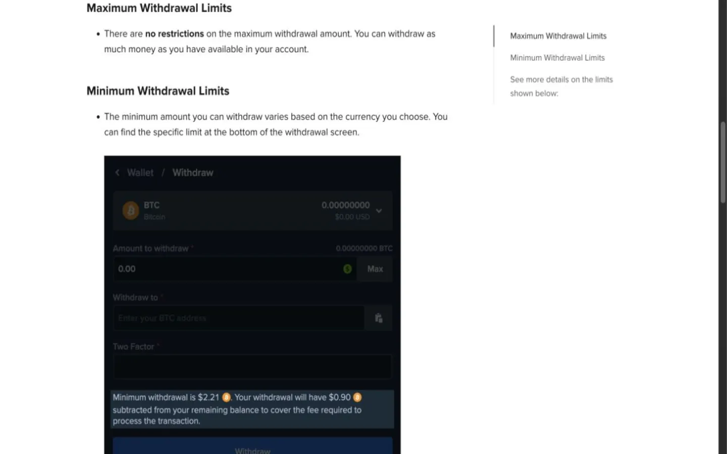 Stake help center page documenting no maximum crypto withdrawal restriction